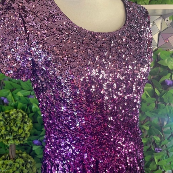 NWT Glitter Sequin Ombré Purple Short Sleeve Blouse Small Sparkle Party Top - Picture 6 of 15